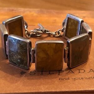 Silpada Sterling Silver Pyrite Bronzite Jasper Stone Toggle Clasp Bracelet